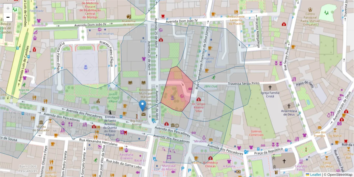 Mapa detalhado do código postal 2870-384 com limites, códigos postais vizinhos e agências dos correios