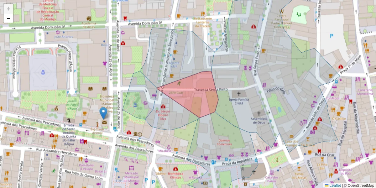 Mapa detalhado do código postal 2870-389 com limites, códigos postais vizinhos e agências dos correios