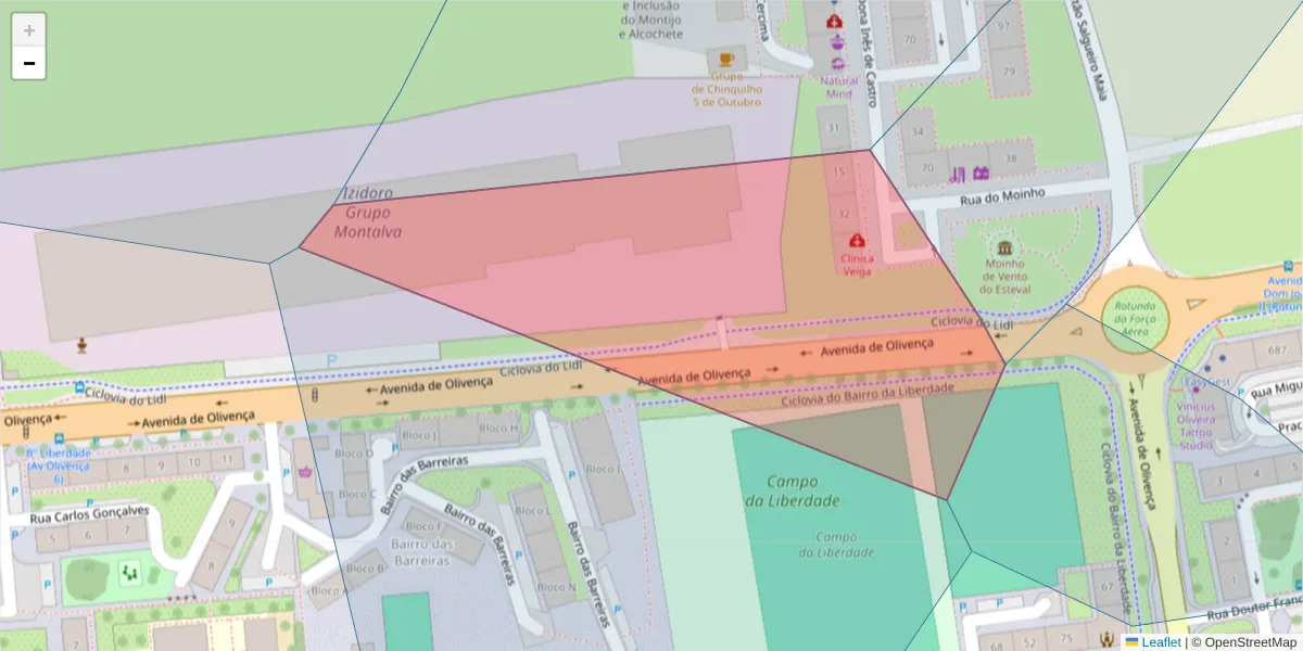 Mapa detalhado do código postal 2870-405 com limites, códigos postais vizinhos e agências dos correios