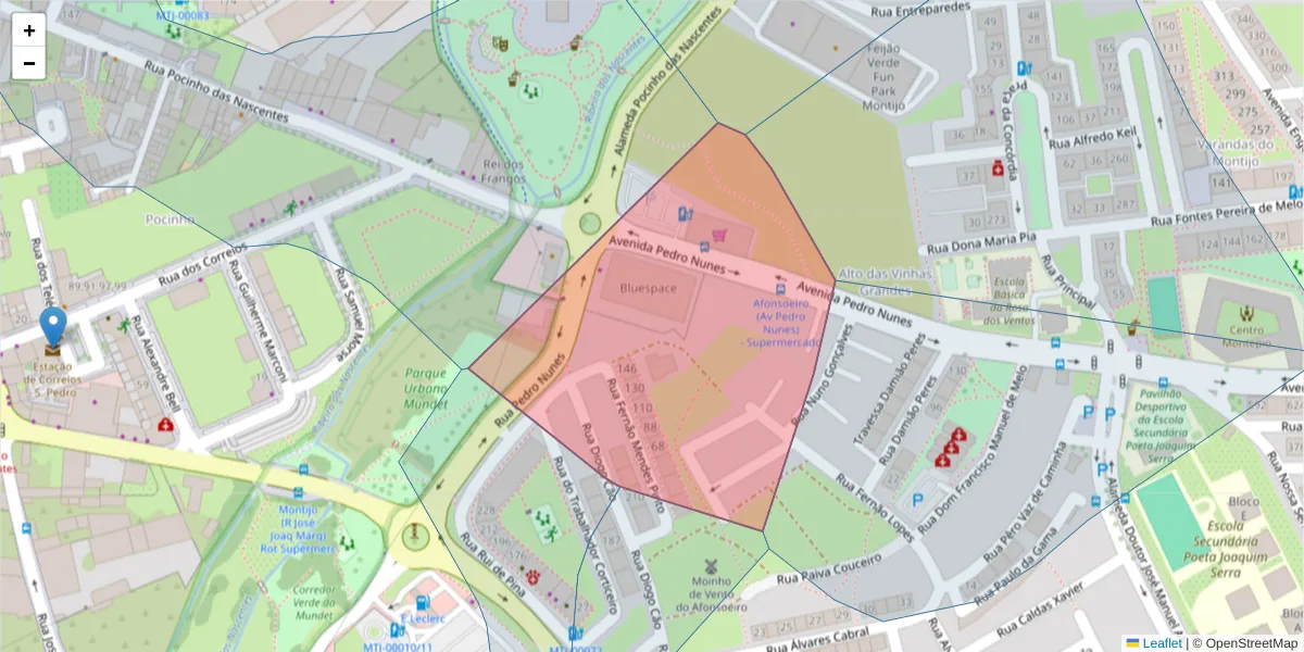 Mapa detalhado do código postal 2870-429 com limites, códigos postais vizinhos e agências dos correios