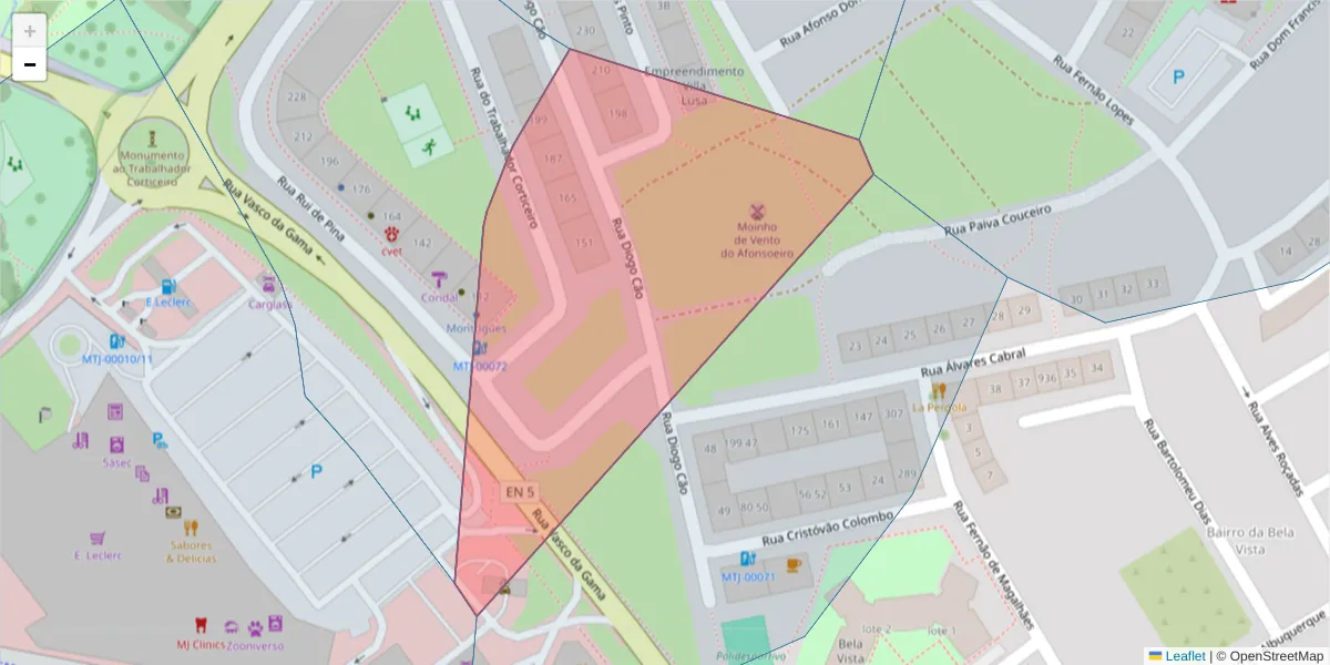 Mapa detalhado do código postal 2870-430 com limites, códigos postais vizinhos e agências dos correios