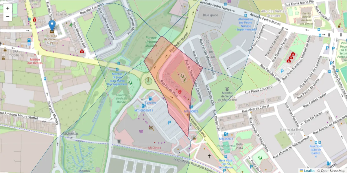 Mapa detalhado do código postal 2870-431 com limites, códigos postais vizinhos e agências dos correios
