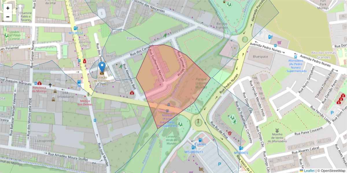 Mapa detalhado do código postal 2870-456 com limites, códigos postais vizinhos e agências dos correios