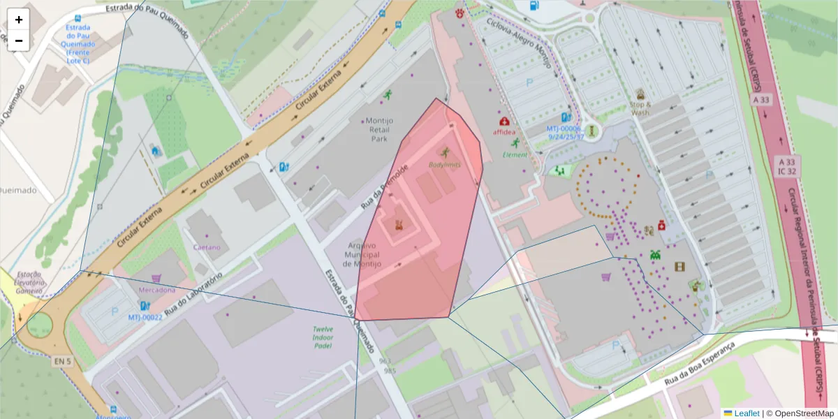 Mapa detalhado do código postal 2870-480 com limites, códigos postais vizinhos e agências dos correios