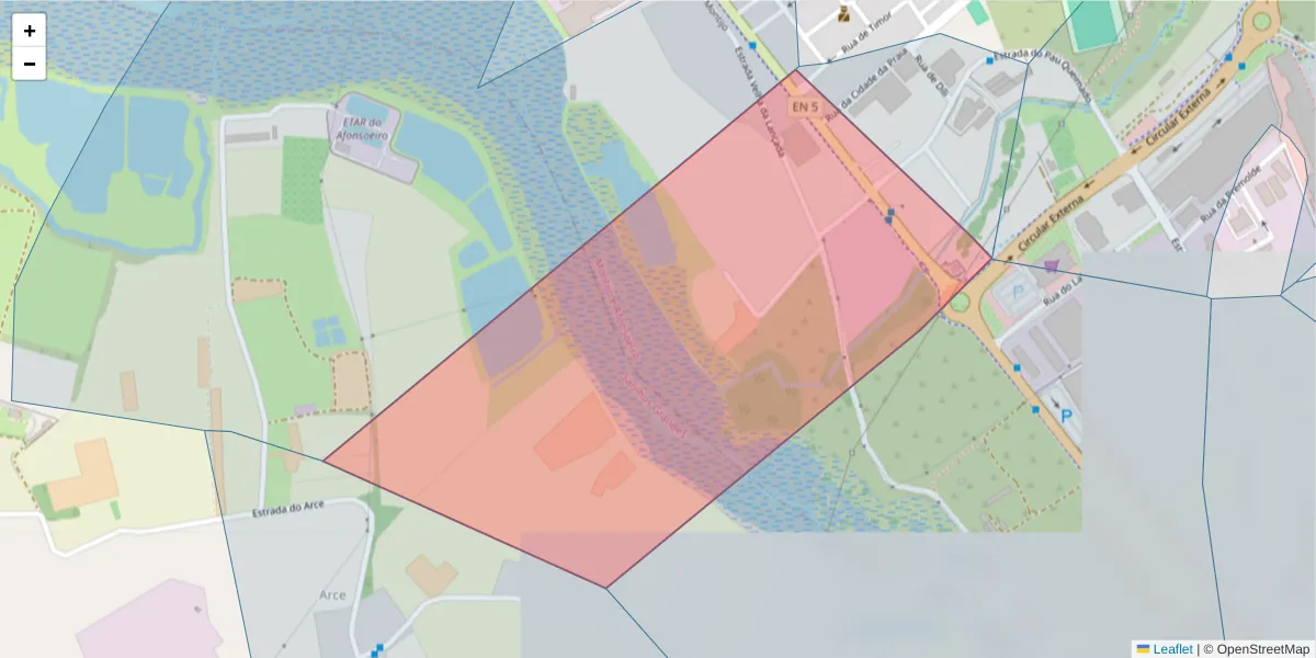 Mapa detalhado do código postal 2870-803 com limites, códigos postais vizinhos e agências dos correios