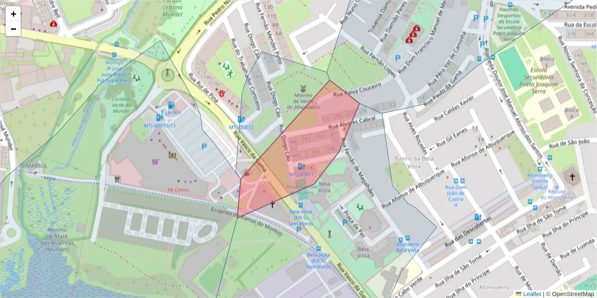 Mapa detalhado do código postal 2870-867 com limites, códigos postais vizinhos e agências dos correios