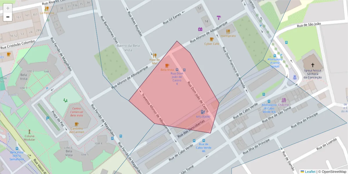 Mapa detalhado do código postal 2870-871 com limites, códigos postais vizinhos e agências dos correios