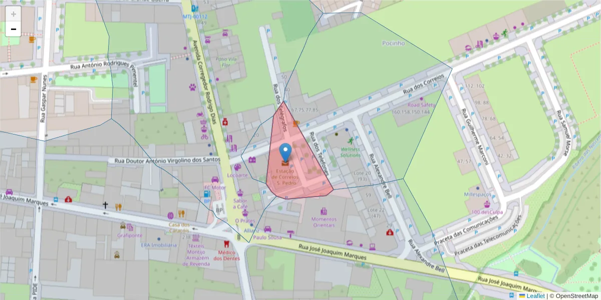 Mapa detalhado do código postal 2870-998 com limites, códigos postais vizinhos e agências dos correios