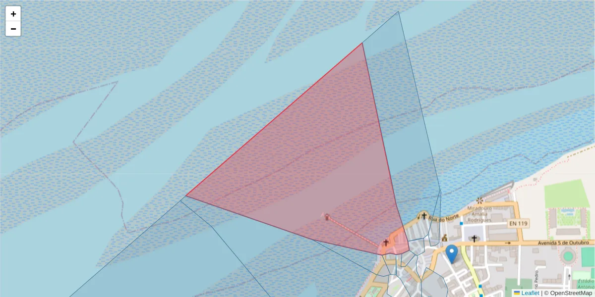 Mapa detalhado do código postal 2890-025 com limites, códigos postais vizinhos e agências dos correios