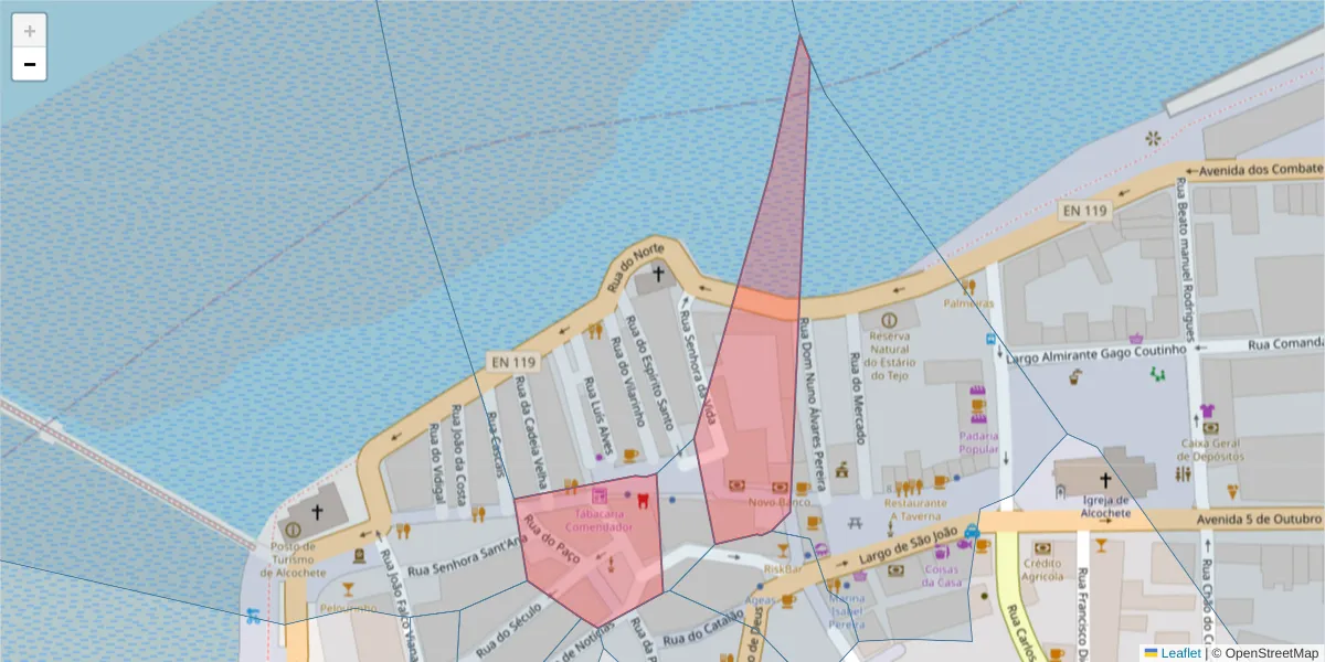 Mapa detalhado do código postal 2890-044 com limites, códigos postais vizinhos e agências dos correios