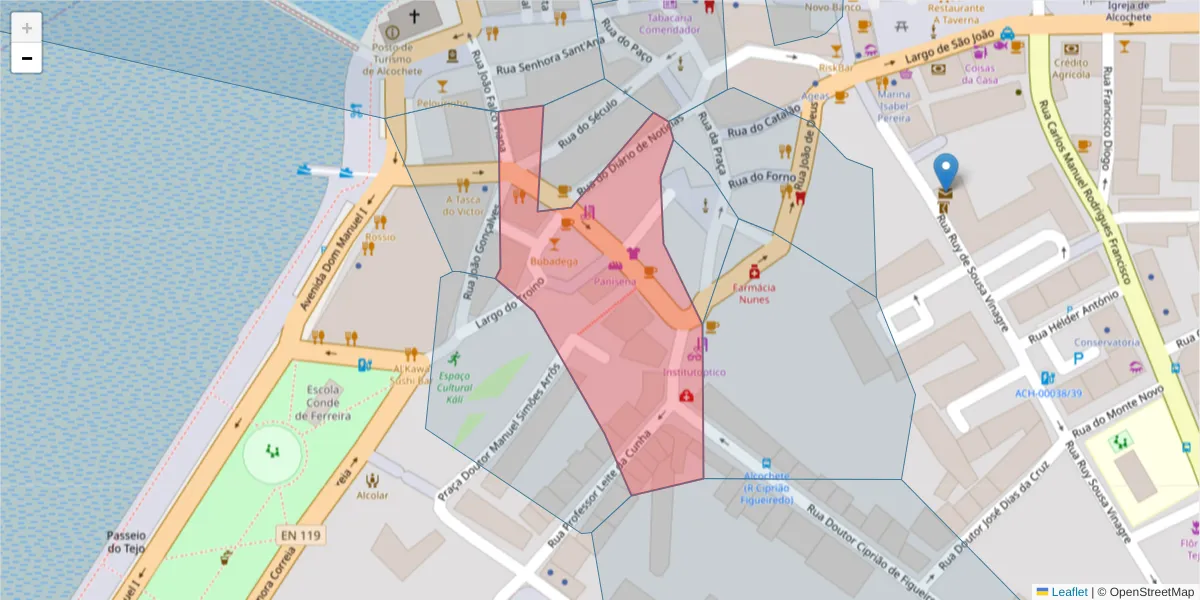 Mapa detalhado do código postal 2890-082 com limites, códigos postais vizinhos e agências dos correios