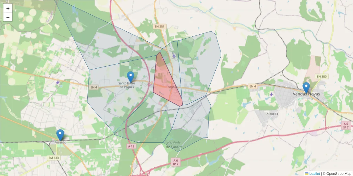 Mapa detalhado do código postal 2895-212 com limites, códigos postais vizinhos e agências dos correios