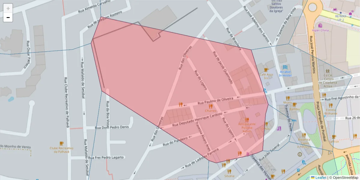 Mapa detalhado do código postal 2900-178 com limites, códigos postais vizinhos e agências dos correios