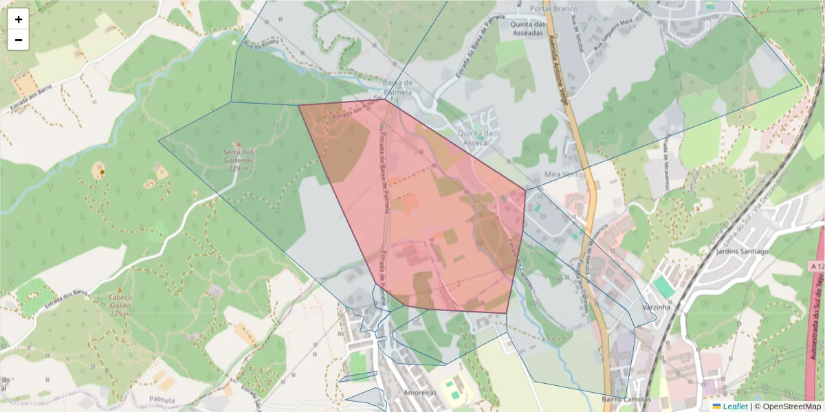 Mapa detalhado do código postal 2900-209 com limites, códigos postais vizinhos e agências dos correios