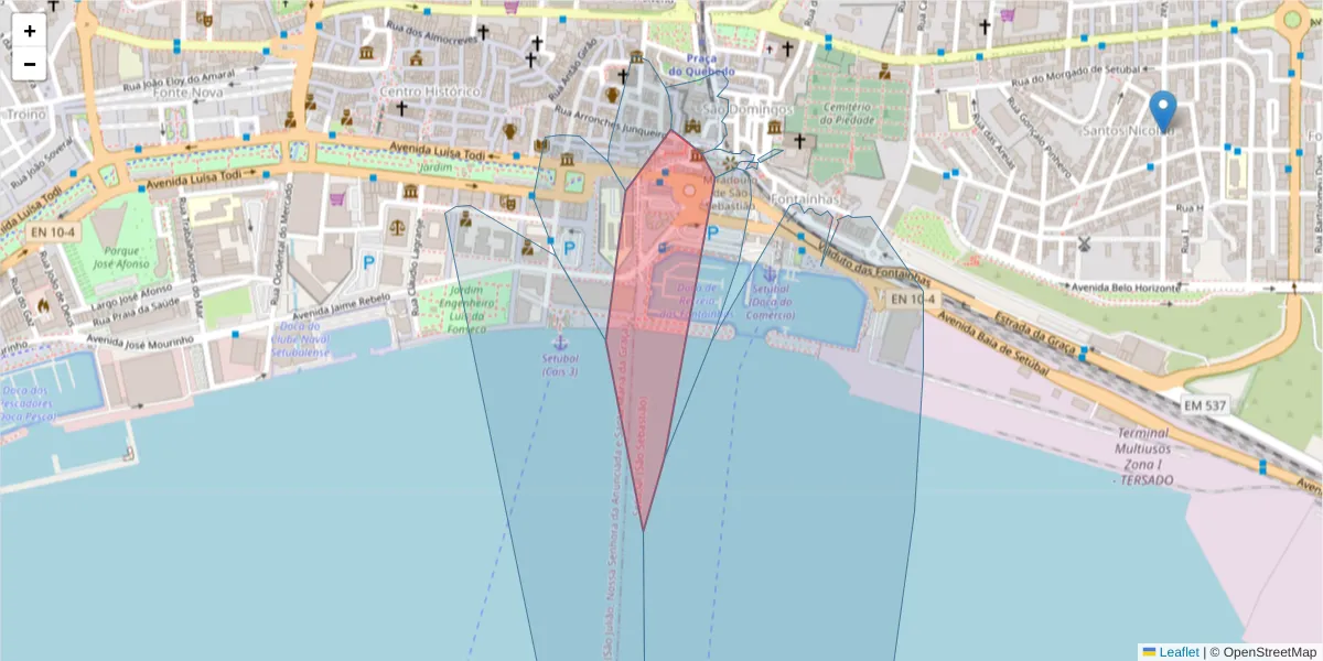 Mapa detalhado do código postal 2900-450 com limites, códigos postais vizinhos e agências dos correios