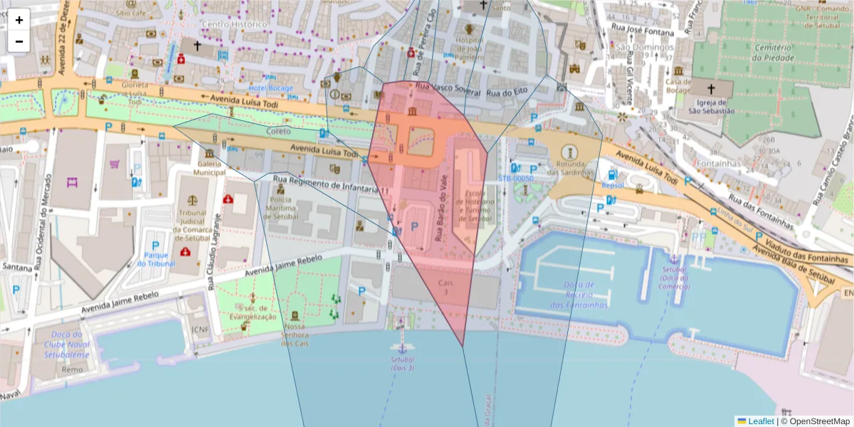 Mapa detalhado do código postal 2900-451 com limites, códigos postais vizinhos e agências dos correios