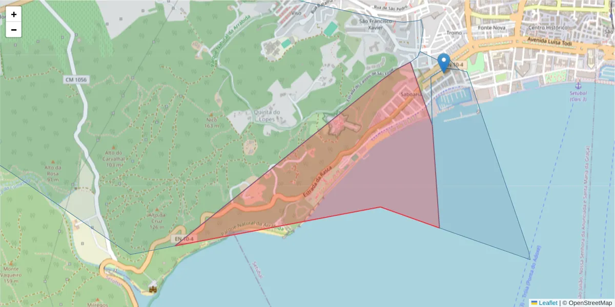 Mapa detalhado do código postal 2900-458 com limites, códigos postais vizinhos e agências dos correios