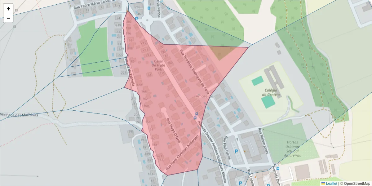 Mapa detalhado do código postal 2900-532 com limites, códigos postais vizinhos e agências dos correios