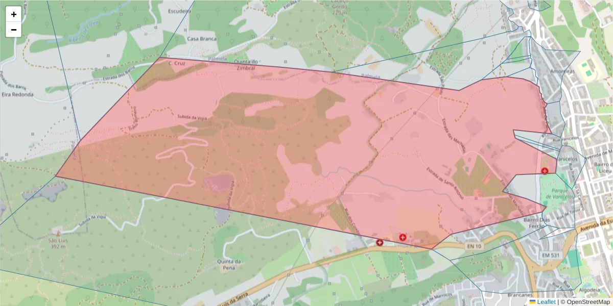 Mapa detalhado do código postal 2900-536 com limites, códigos postais vizinhos e agências dos correios