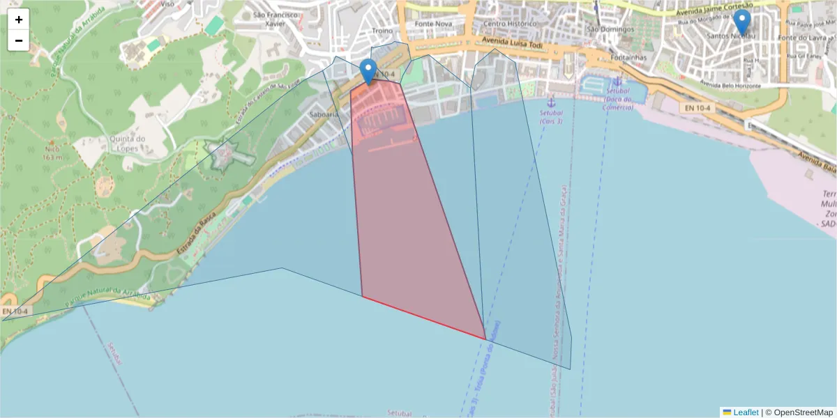 Mapa detalhado do código postal 2900-593 com limites, códigos postais vizinhos e agências dos correios