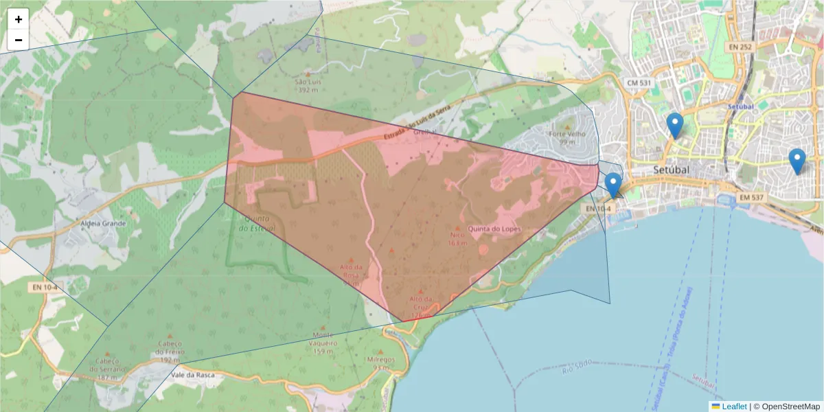 Mapa detalhado do código postal 2900-616 com limites, códigos postais vizinhos e agências dos correios