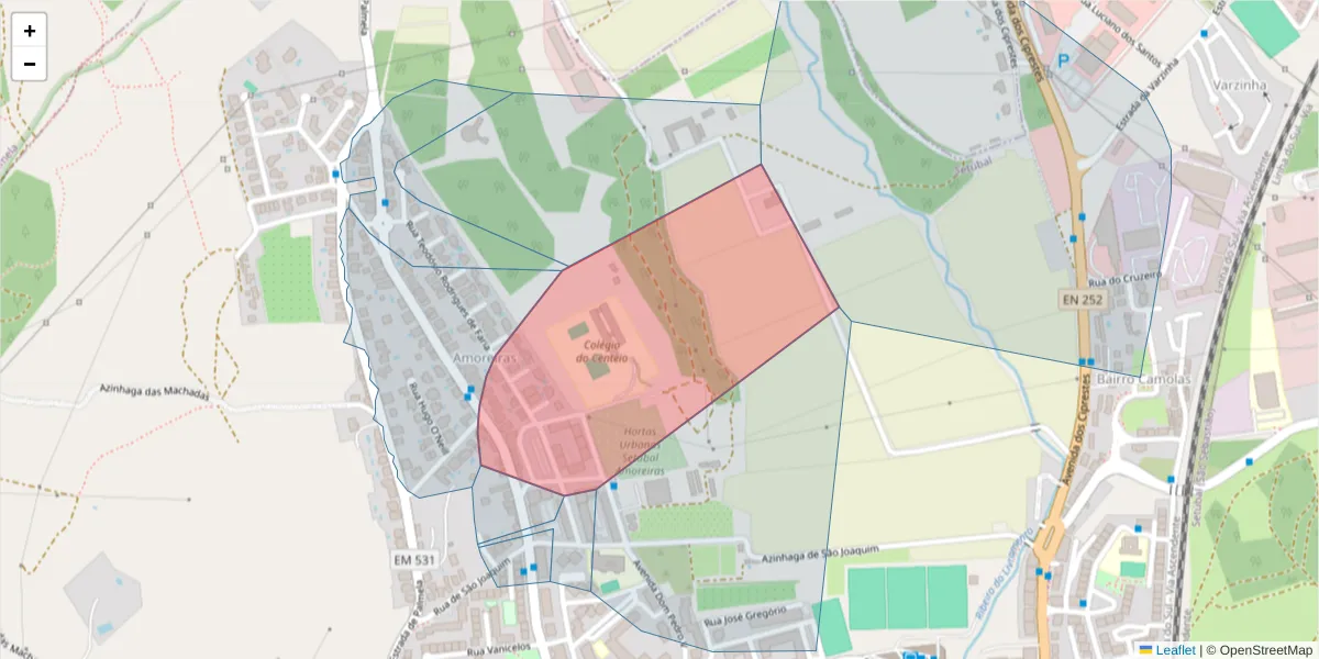 Mapa detalhado do código postal 2900-642 com limites, códigos postais vizinhos e agências dos correios