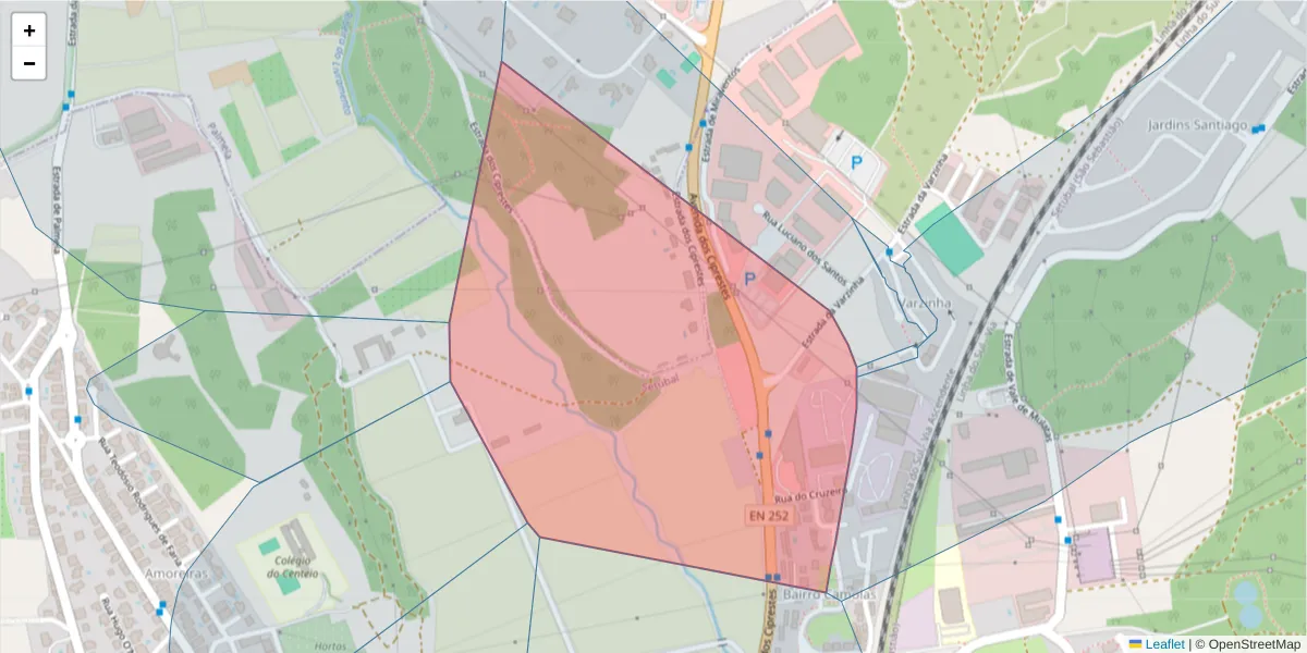Mapa detalhado do código postal 2900-657 com limites, códigos postais vizinhos e agências dos correios