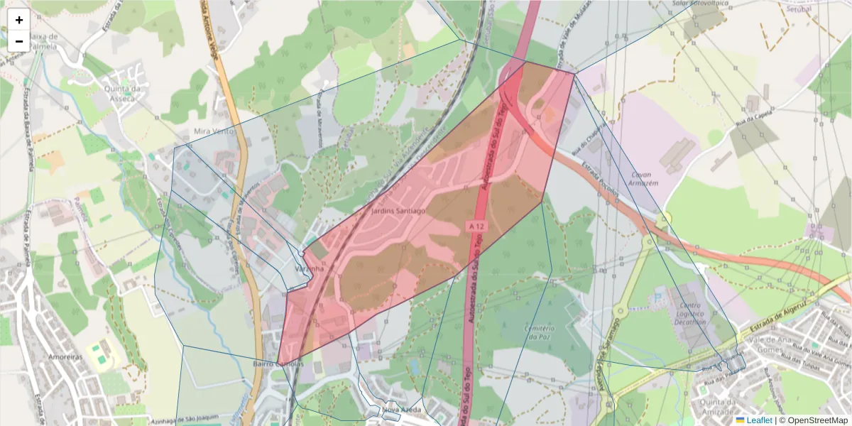 Mapa detalhado do código postal 2900-748 com limites, códigos postais vizinhos e agências dos correios