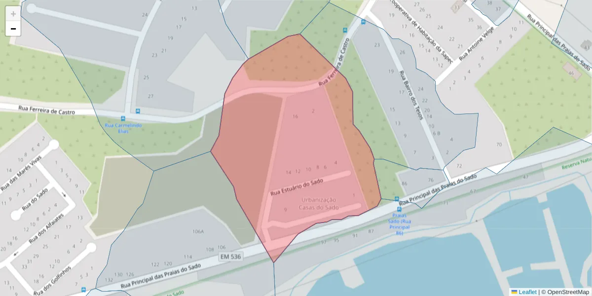 Mapa detalhado do código postal 2910-005 com limites, códigos postais vizinhos e agências dos correios