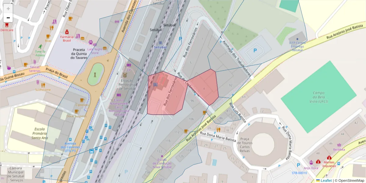 Mapa detalhado do código postal 2910-007 com limites, códigos postais vizinhos e agências dos correios