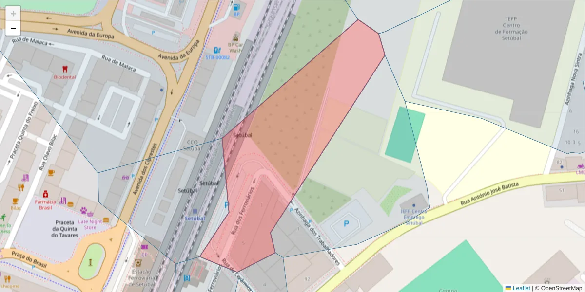 Mapa detalhado do código postal 2910-009 com limites, códigos postais vizinhos e agências dos correios