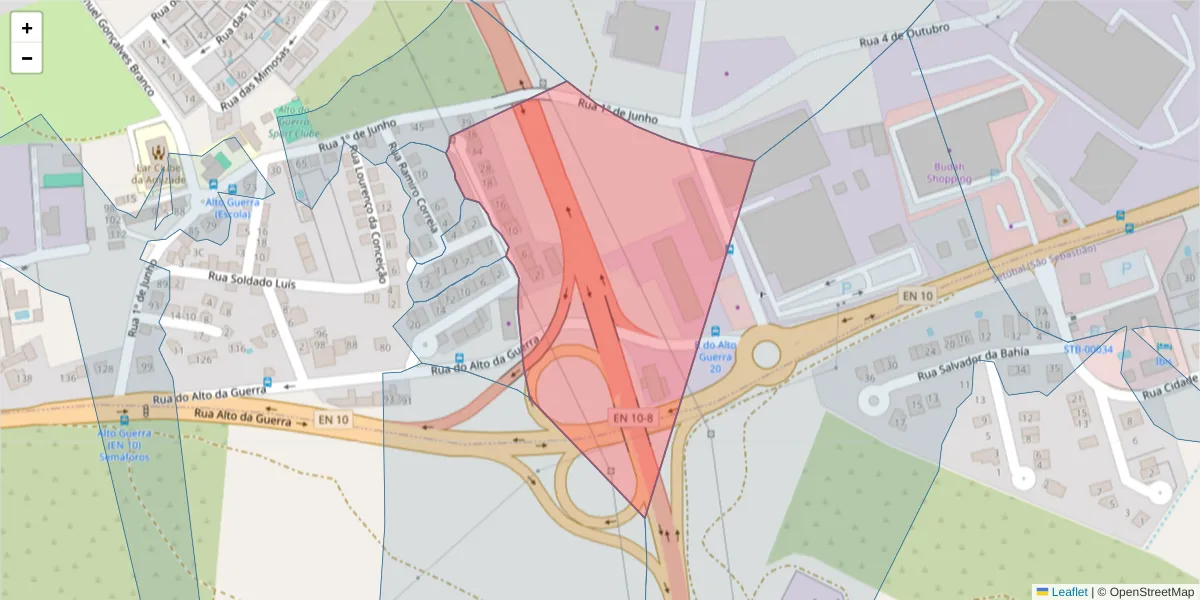Mapa detalhado do código postal 2910-013 com limites, códigos postais vizinhos e agências dos correios