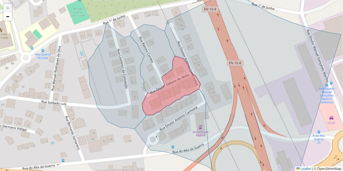 Mapa detalhado do código postal 2910-016 com limites, códigos postais vizinhos e agências dos correios