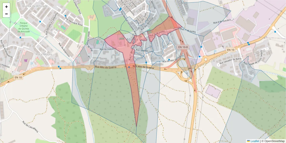 Mapa detalhado do código postal 2910-024 com limites, códigos postais vizinhos e agências dos correios