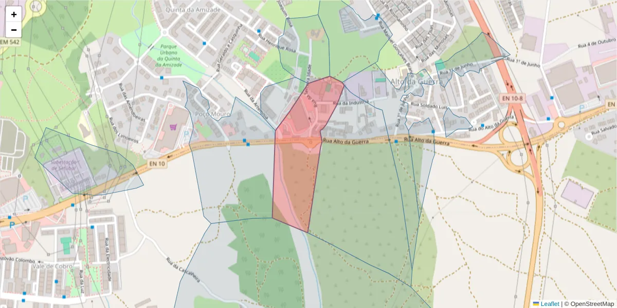 Mapa detalhado do código postal 2910-026 com limites, códigos postais vizinhos e agências dos correios