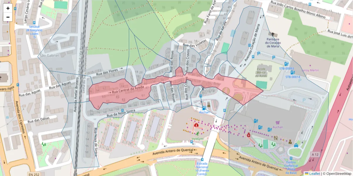 Mapa detalhado do código postal 2910-029 com limites, códigos postais vizinhos e agências dos correios