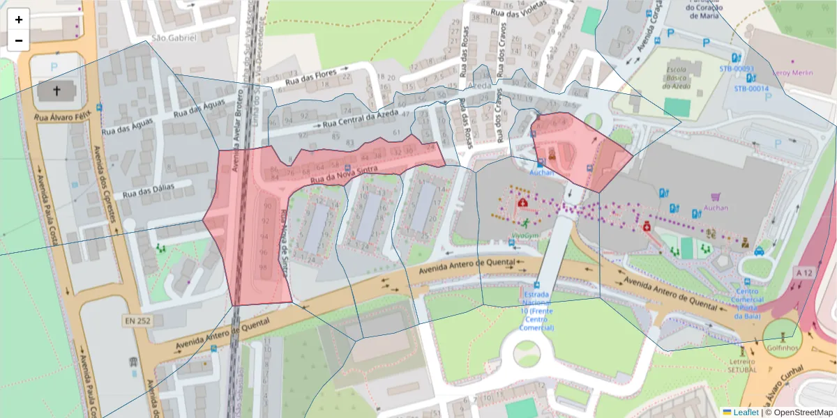 Mapa detalhado do código postal 2910-039 com limites, códigos postais vizinhos e agências dos correios