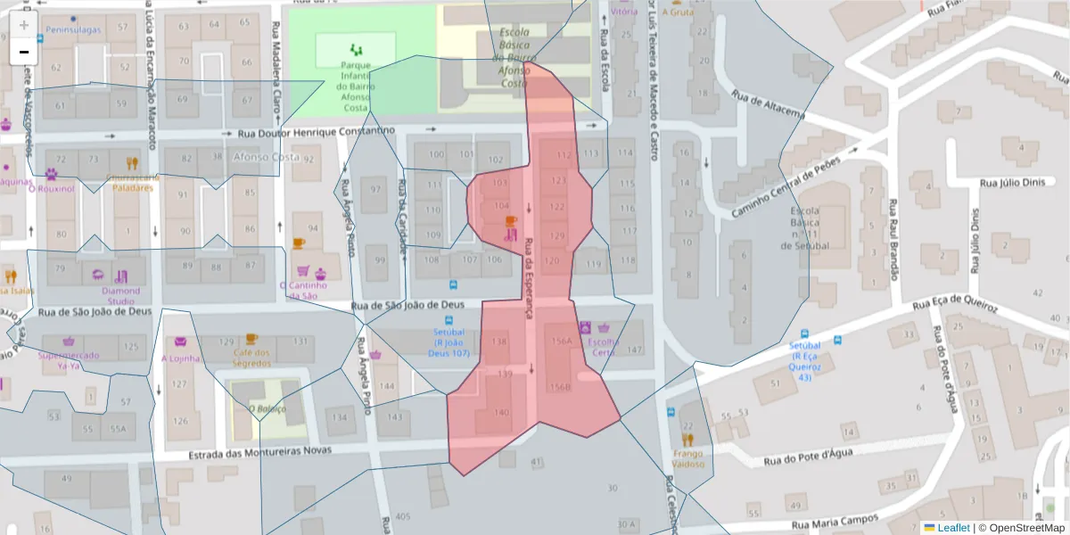 Mapa detalhado do código postal 2910-052 com limites, códigos postais vizinhos e agências dos correios