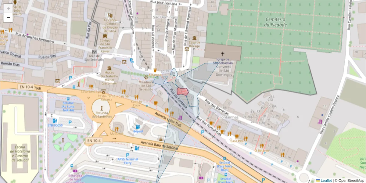 Mapa detalhado do código postal 2910-079 com limites, códigos postais vizinhos e agências dos correios