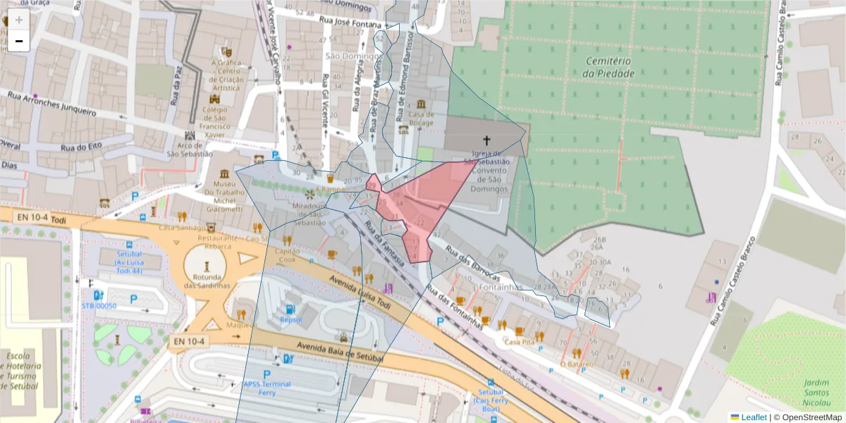 Mapa detalhado do código postal 2910-081 com limites, códigos postais vizinhos e agências dos correios