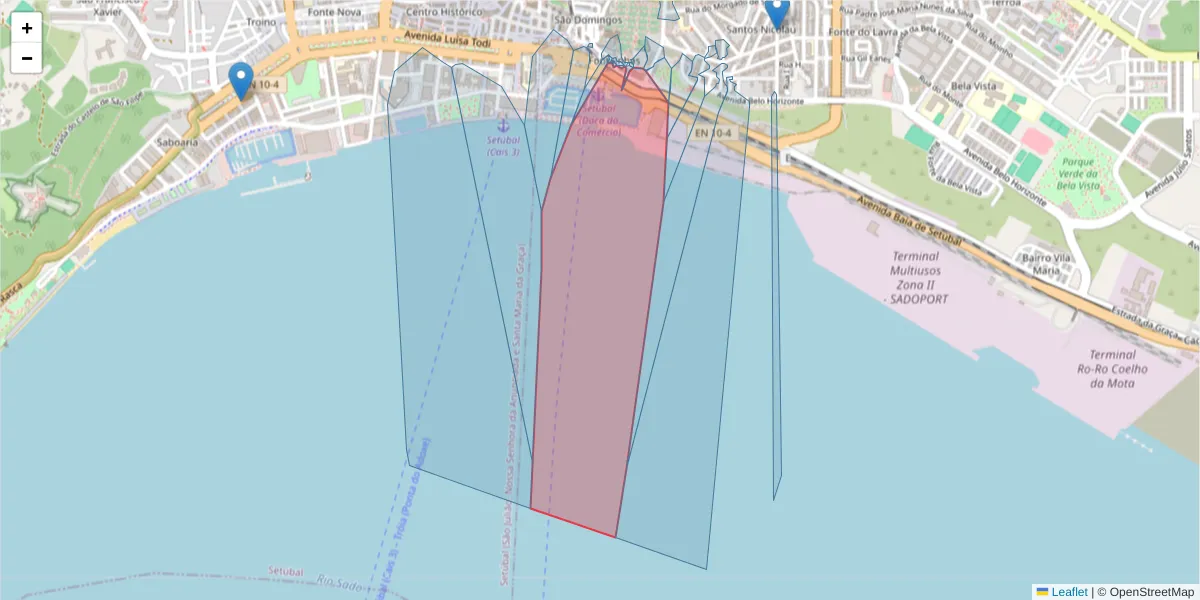 Mapa detalhado do código postal 2910-082 com limites, códigos postais vizinhos e agências dos correios