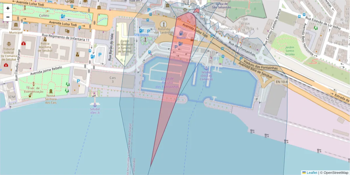 Mapa detalhado do código postal 2910-087 com limites, códigos postais vizinhos e agências dos correios