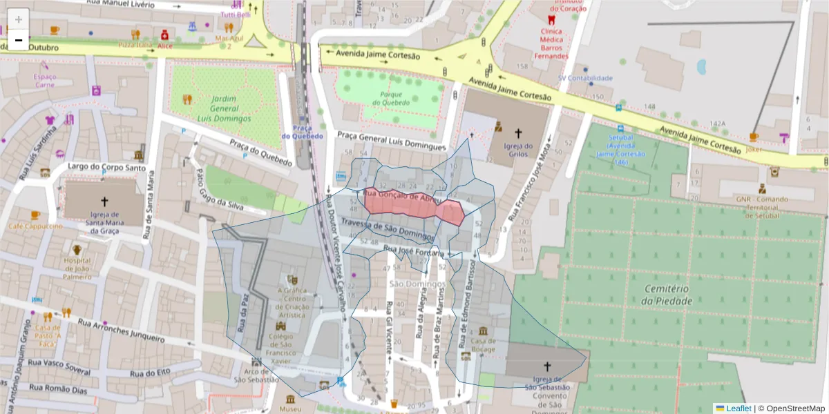 Mapa detalhado do código postal 2910-089 com limites, códigos postais vizinhos e agências dos correios