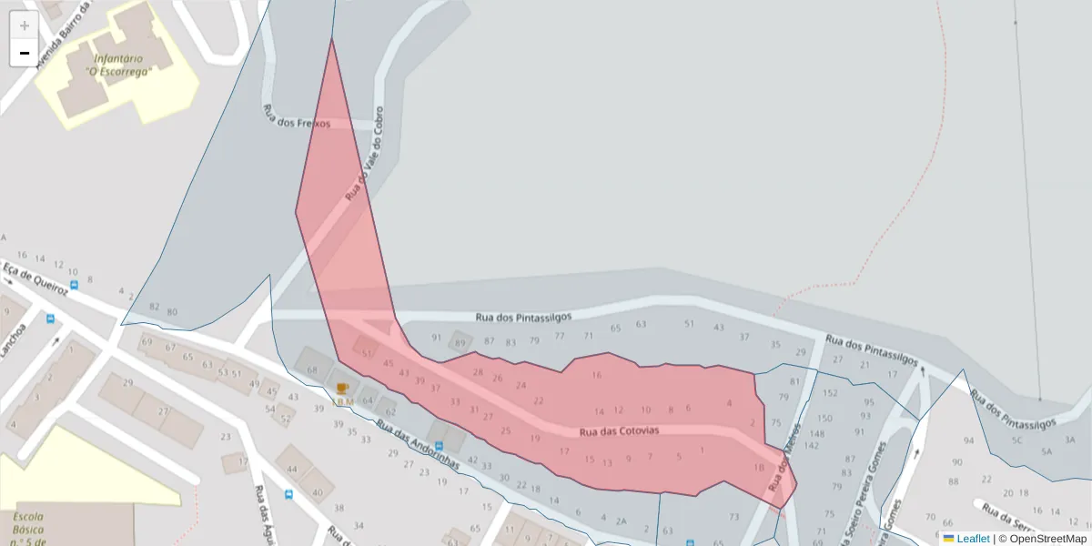 Mapa detalhado do código postal 2910-097 com limites, códigos postais vizinhos e agências dos correios