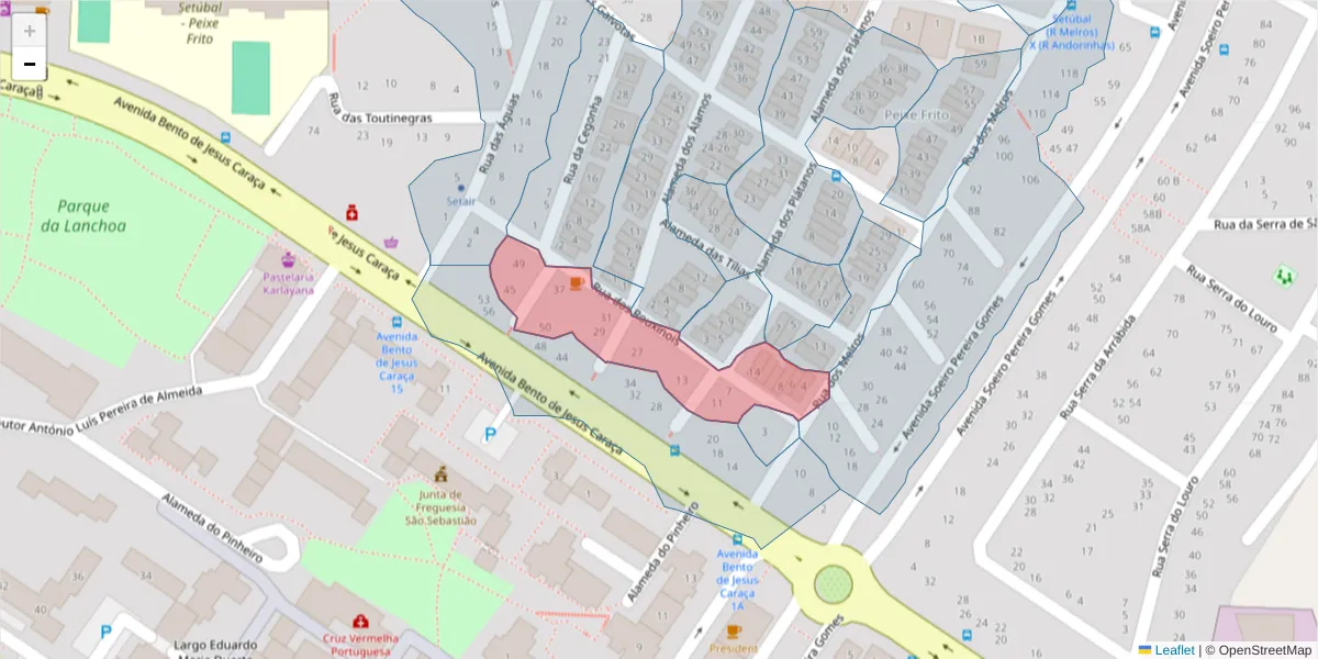 Mapa detalhado do código postal 2910-100 com limites, códigos postais vizinhos e agências dos correios