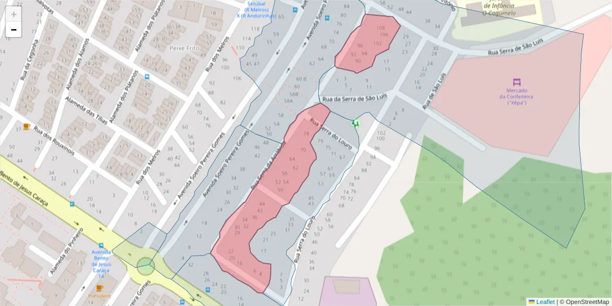 Mapa detalhado do código postal 2910-101 com limites, códigos postais vizinhos e agências dos correios