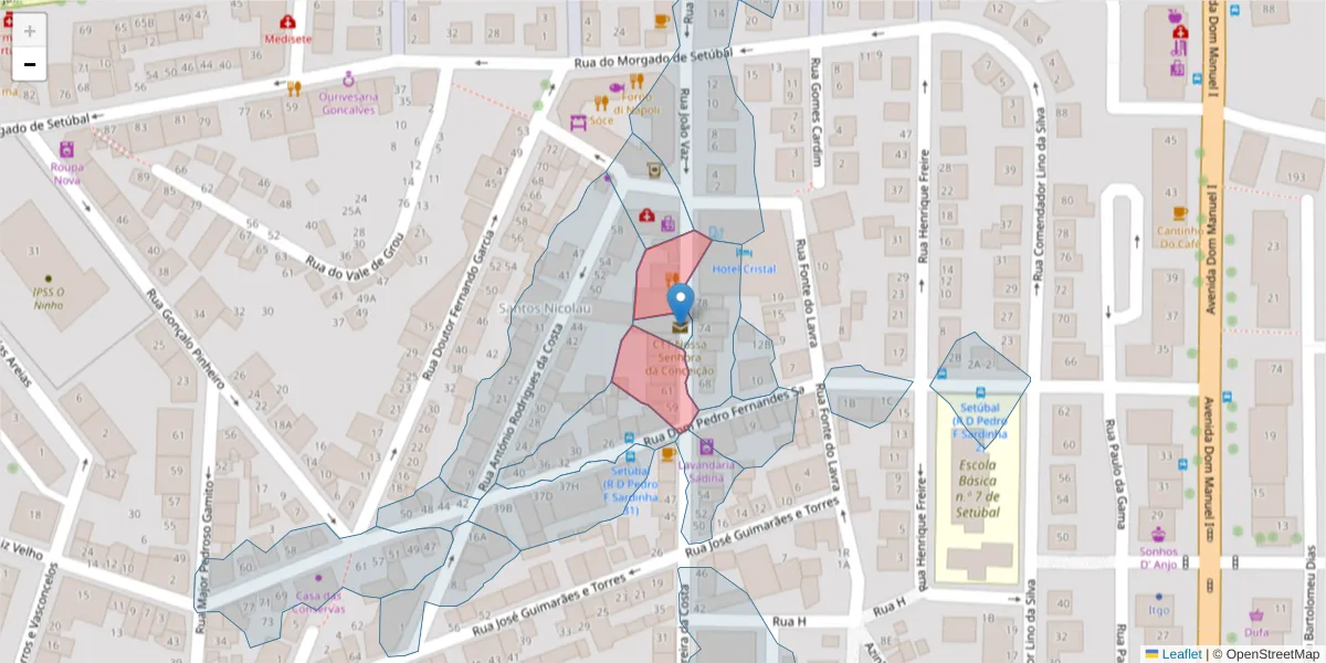 Mapa detalhado do código postal 2910-127 com limites, códigos postais vizinhos e agências dos correios