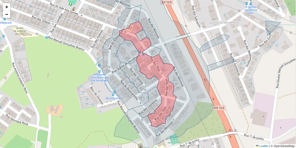 Mapa detalhado do código postal 2910-143 com limites, códigos postais vizinhos e agências dos correios