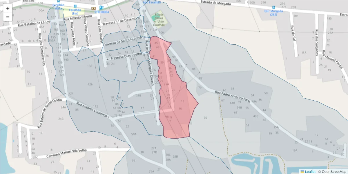 Mapa detalhado do código postal 2910-160 com limites, códigos postais vizinhos e agências dos correios