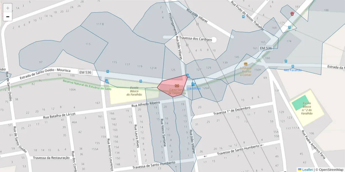 Mapa detalhado do código postal 2910-183 com limites, códigos postais vizinhos e agências dos correios